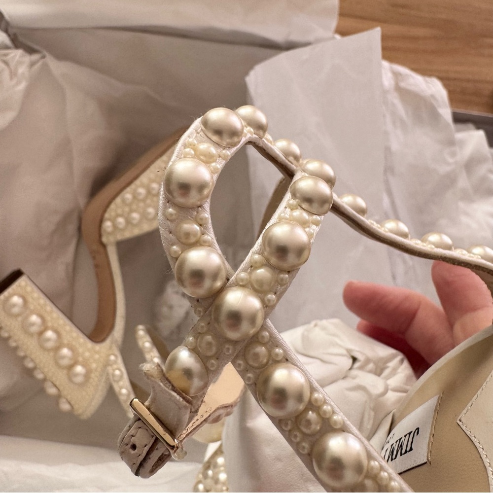 ❗️SOLD❗️JIMMY CHOO SACARIA 100 PEARL EMBELLISHED BLOCK HEEL SANDALS - Picture 11 of 11